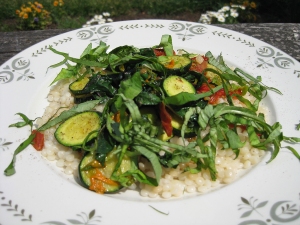 Israeli couscous with early summer veggies